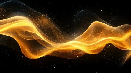 Fototapete - Dynamic Golden Energy Waves Shimmering with Sparkles in a Cosmic Night Scene