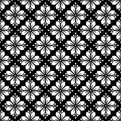 Poster - Flower geometric pattern. Seamless vector background. White and black ornament. Ornament for fabric, wallpaper, packaging. Decorative print.