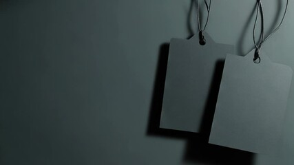 Poster - Two tags hanging from a string on a wall
