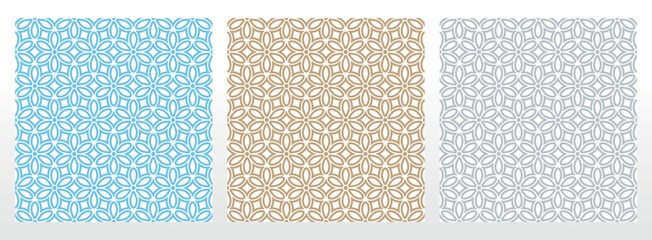 Poster - Collection of flower geometric patterns. Seamless vector backgrounds. Colored ornaments. Ornament for fabric, wallpaper, packaging. Decorative prints