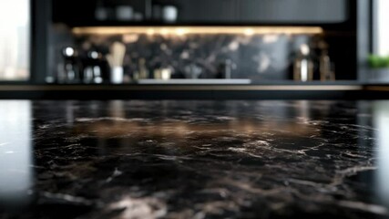 Poster - A kitchen counter with a black marble top, perfect for cooking and food preparation
