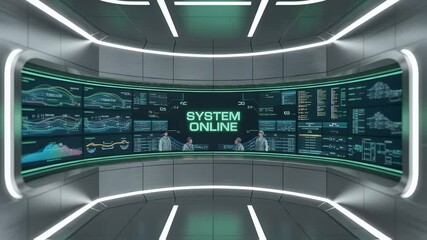 Poster - Futuristic Monitoring Hub: Inside a state-of-the-art monitoring station, the central display showcases real-time data feeds, immersing viewers in a world of technological sophistication.