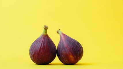 Poster - Fruit arrangement featuring two figs sitting together on a bright yellow background
