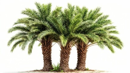 Poster - Three palm trees situated on the sandy beach, great for coastal or tropical themed projects