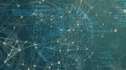 Aufkleber - Starting with overlay on teal data sphere expanding rotating scrolling code visualizing network