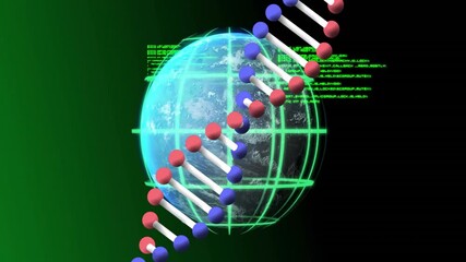 Poster - After digital globe appearing, DNA helix sliding, spiraling and magnifying for data visualization