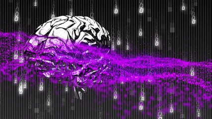 Aufkleber - Upon brain appearing purple particle ribbon gliding through rotating metal brain mapping data flow