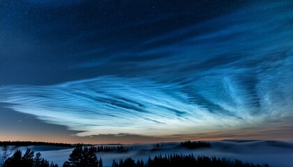Wall Mural - noctilucent clouds at night sky
