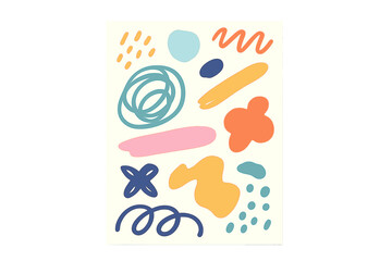 Poster - Colorful abstract design featuring organic shapes and lines on a light background