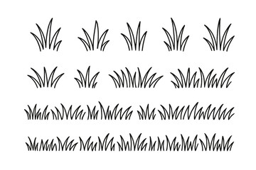 Poster - Various styles of grass illustrations arranged in rows displayed on a white background for design purposes