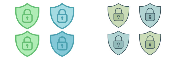 Poster - Illustration of shield icons with padlocks in various colors representing security concepts and protection themes