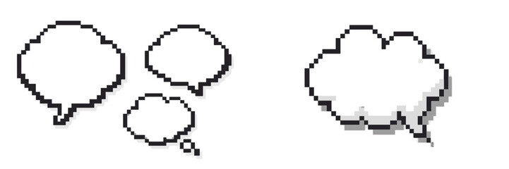 Aufkleber - Pixel art speech bubbles are shown in various sizes and styles on a white background