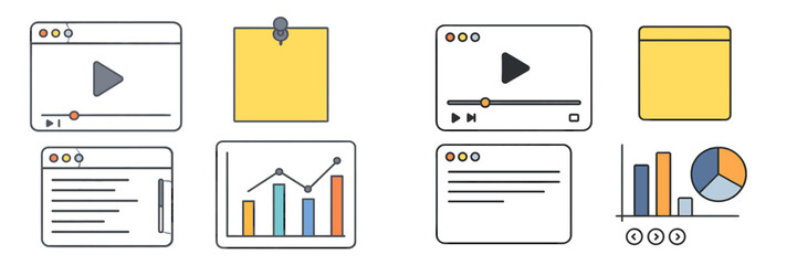 Poster - Visual elements representing multimedia content, data analysis, and project management tools in a digital workspace