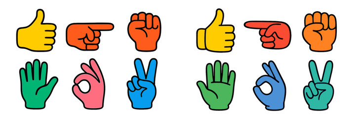 Poster - Diverse collection of hand gestures representing various expressions and interactions in vibrant colors