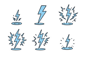 Poster - Illustrations of lightning bolts striking water with varying designs and intensity