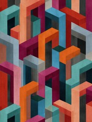 Aufkleber - Colorful Abstract Artwork Showcasing Uncomfortable Repetition Pattern With Clashing Colors and Geometric Shapes
