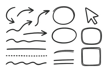 Fototapete - Hand-drawn arrows, shapes, and lines designed for graphic elements in digital content creation