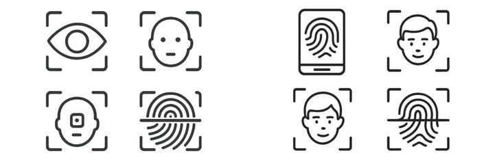 Poster - Collection of facial and fingerprint recognition icons showcasing biometric identification technology