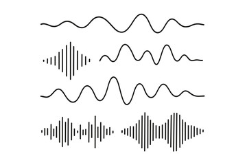 Poster - Sound wave patterns illustrated with varying shapes and lines showcasing audio visualizations in black and white