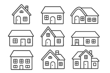 Poster - Various simple house designs showcased in a grid pattern with different styles and sizes