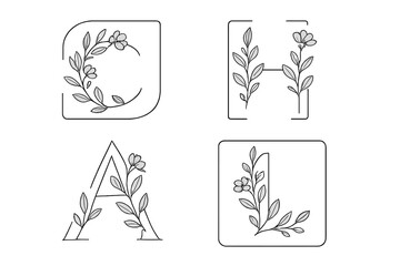 Poster - Floral design elements featuring initials C, H, A, and L with decorative foliage and blossoms in a minimalist style