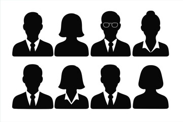 Poster - Diverse group of silhouettes representing professionals in various business roles during a team meeting