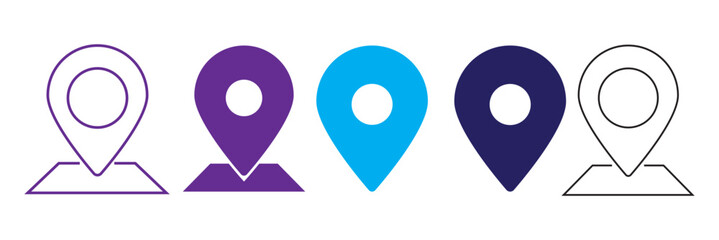 Poster - location icon, map pin icons in outline, black, and red styles. for maps, GPS, navigation apps, location markers, address indications icon set