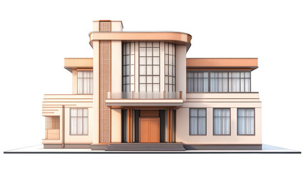 Poster - Art deco city house with geometric patterns Transparent background, PNG file
