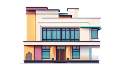 Poster - Art deco city house with geometric patterns Transparent background, PNG file