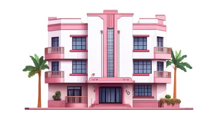 Poster - Art deco city house with geometric patterns Transparent background, PNG file