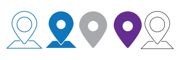 Poster - location icon, map pin icons in outline, black, and red styles. for maps, GPS, navigation apps, location markers, address indications icon set