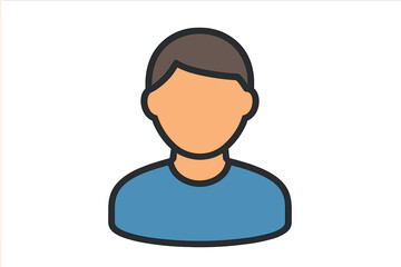 Poster - Simple illustration of a young person with short brown hair wearing a blue shirt on a plain background