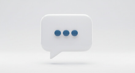 Poster - A white speech bubble with three blue dots inside on a white background in a minimalist style design