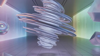 Poster - Abstract Geometric Design: An elegant, eye-catching abstract composition featuring a central, swirling form, set within a clean, modern, and futuristic interior.