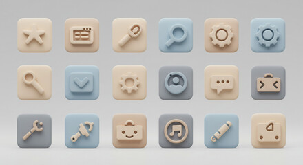 Poster - A collection of pastel colored square icons featuring various symbols on a light gray background