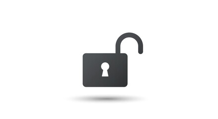Poster - A simple gray open padlock icon with a keyhole on a white background with a slight shadow below it