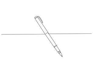 Fototapete - Continuous one line drawing of pen. One line drawing illustration of ballpoint. Marker, school tool concept single line. Editable outline