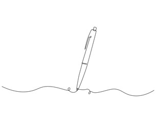 Fototapete - Continuous one line drawing of pen. One line drawing illustration of ballpoint. Marker, school tool concept single line. Editable outline