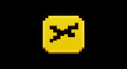 Aufkleber - A pixelated yellow square with a black x shape in the center on a solid black background graphic design