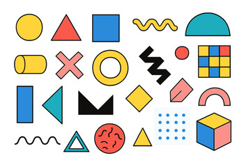 Fototapete - Colorful geometric shapes arranged in a playful pattern on a white background showcasing creativity and design elements