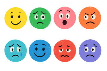 Poster - Colorful collection of emotion emojis displayed on a white background for emotional expressions and feelings