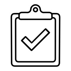 Aufkleber - Outline style image depicts a clipboard with a document featuring a large checkmark symbol centrally placed, signifying an accepted file, an approved entry, or a successful validation. Related to data