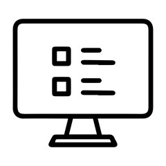Aufkleber - outline style image depicts a desktop computer monitor displaying two square checkboxes and horizont