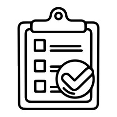 Aufkleber - Outline style image depicts a clipboard with a document showing three empty square checkboxes, accompanied by a large checkmark, signifying all tasks are completed or a report is fully approved