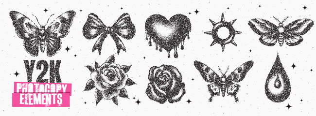 Poster - Creative collage of Y2K-inspired design elements featuring butterflies, hearts, roses, and more