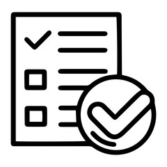 Aufkleber - Outline style image depicts a clipboard with a paper showing a checklist where one item is checked and two are not, escorted by a large checkmark, denoting progress on tasks, confirmed status report