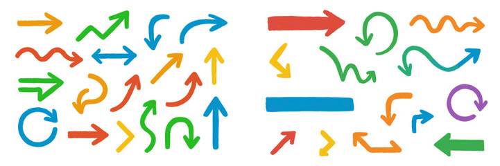 Poster - Colorful arrows and shapes conveying movement and direction in a dynamic design on a white background