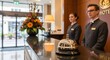 © Onisevens - Sophisticated Welcome: Hotel Staff Poised to Assist Guests, Creating an Inviting First Impression, Professionalism and Classic Hotel Elegance.