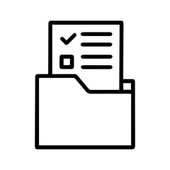 Aufkleber - Outline style image depicts a document partly emerging from a folder, with the visible part showing a list featuring one checked item and one empty, denoting organized files, confirmed digital record