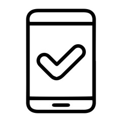 Aufkleber - Outline style image depicts a smartphone with a large checkmark centrally shown on its screen, denoting a successful verification, approval, completion on a mobile device. Related to mobile security